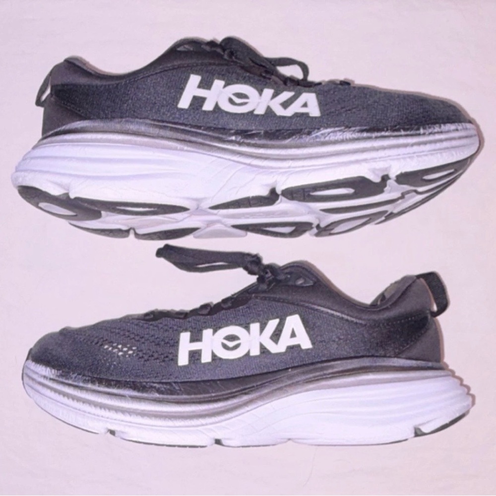 Hoka One One Bondi 8 Women's Mesh Cushioned Black White Lace Up 1127952-BWHT